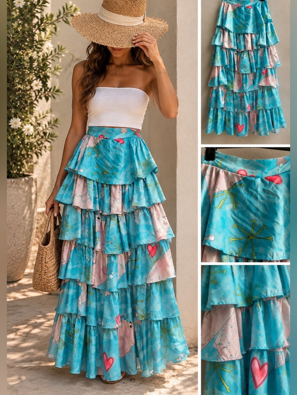 Handmade Colombian Tiered Ruffle Maxi Skirt One of a KindHandmade Colombian Tier